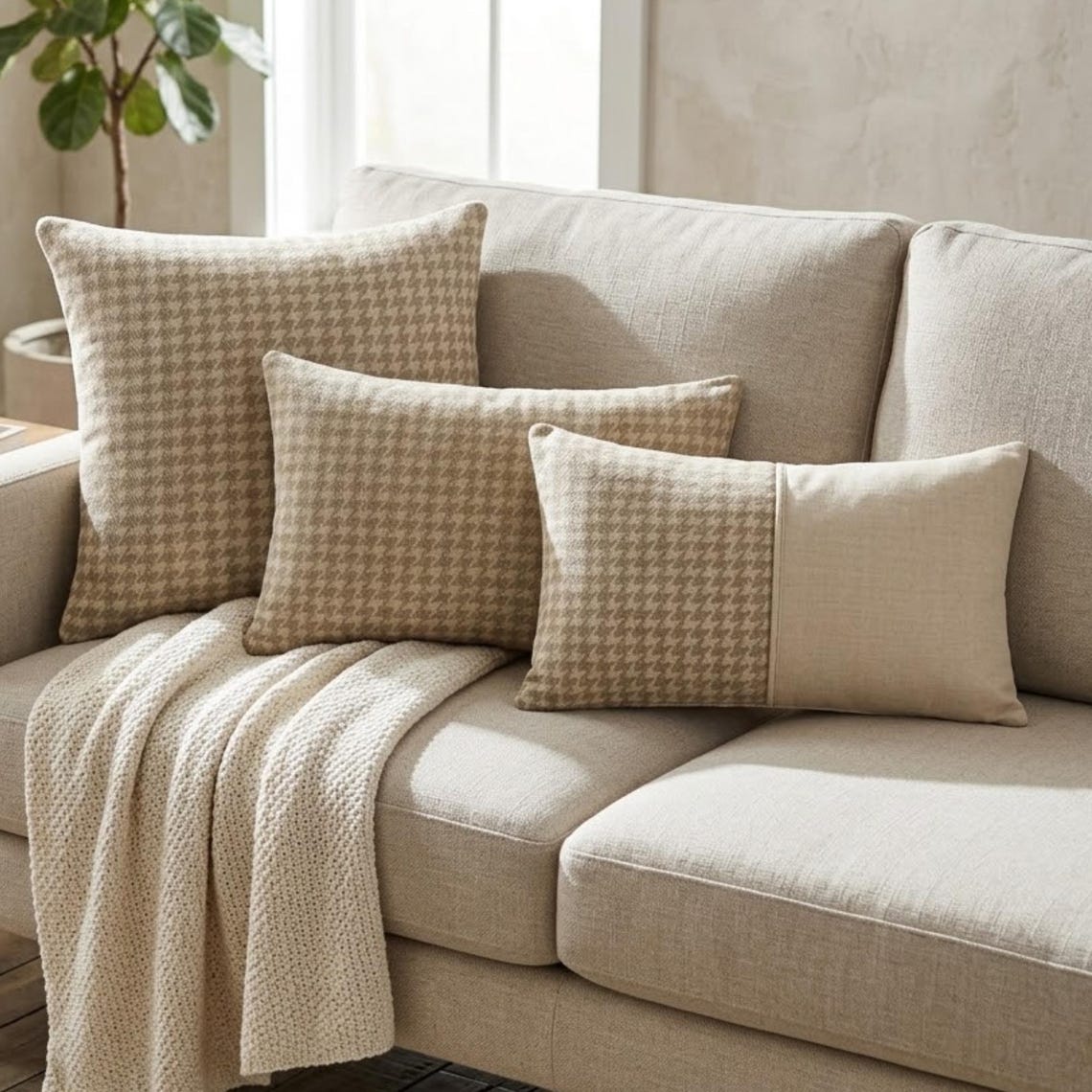 Oat Houndstooth Lumbar Lumbar Pillow Cover