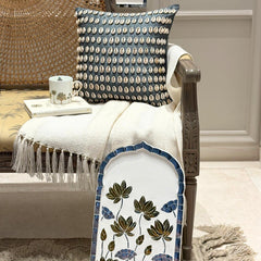 Bohemian Shells - Blue Silk Throw Pillow Cover