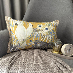 Yellow Cotton Lumbar Pillow Cover - Cockatoo Garden