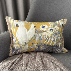 Yellow Cotton Lumbar Pillow Cover - Cockatoo Garden