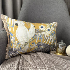 Yellow Cotton Lumbar Pillow Cover - Cockatoo Garden