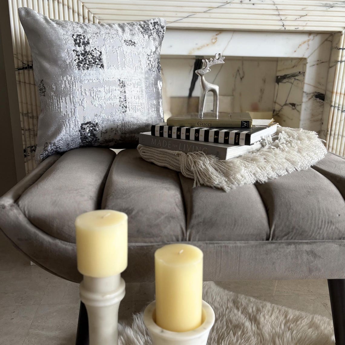 Grudgingly Silver Sequins Velvet Euro Sham Cover