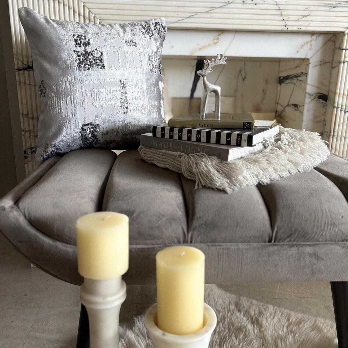 Grudgingly Silver Sequins Velvet Throw Pillow Cover