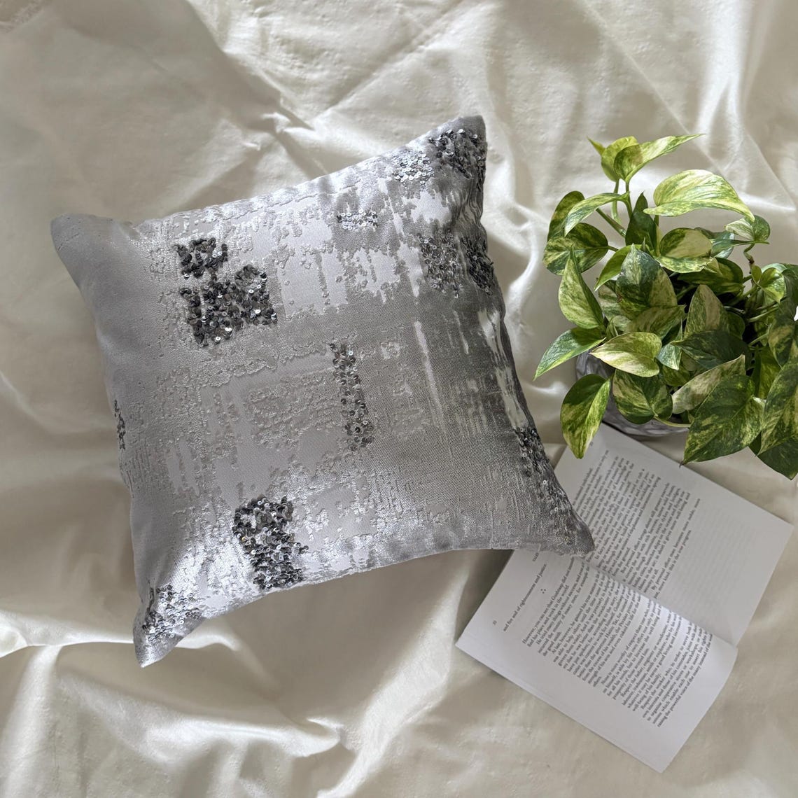 Grudgingly Silver Sequins Abstract Throw Pillow Cover