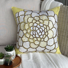 White Wildflower - Yellow Art Silk Throw Pillow Cover