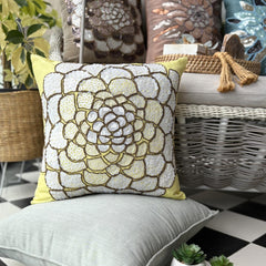 White Wildflower - Yellow Art Silk Throw Pillow Cover