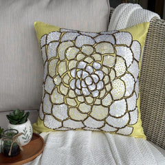White Wildflower - Yellow Art Silk Throw Pillow Cover