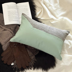 Mint Fresh - Mint Green & Grey Jute & Faux Leather Throw Pillow Cover