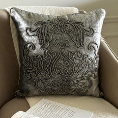 Steel Damask Silver Foil Throw Pillow Cover