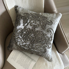 Steel Damask Silver Damask Throw Pillow Cover