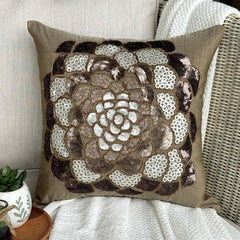 Brown Wildflower Silk Throw Pillow Cover