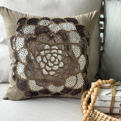 Brown Wildflower - Brown Art Silk Decorative Euro Sham