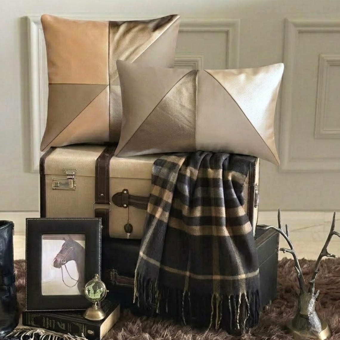 Leather Flush Throw Pillow Cover
