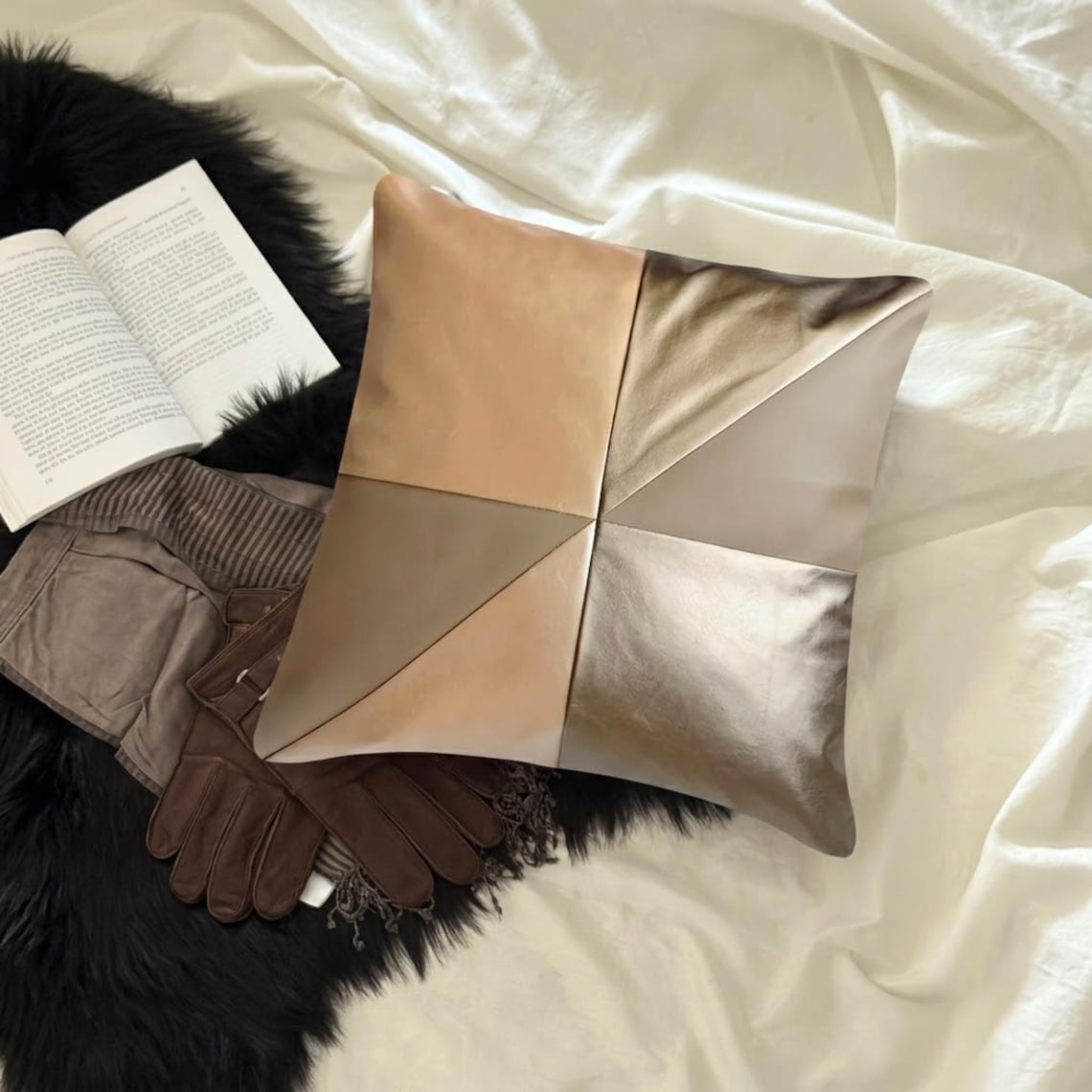 Leather Flush Throw Pillow Cover