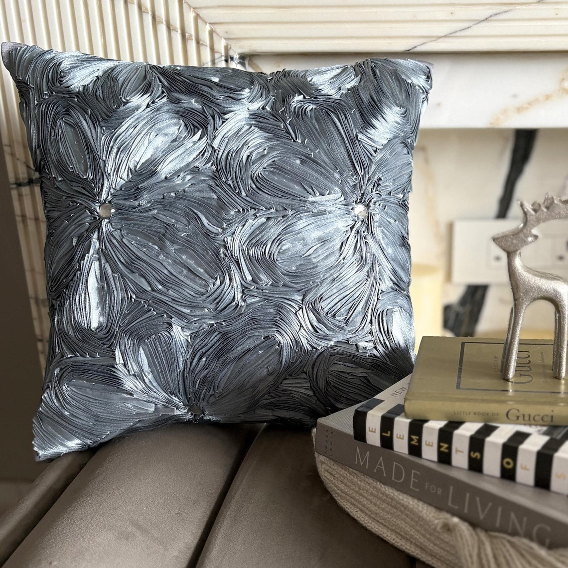 Grey Floral Robe Silk Decorative Euro Sham