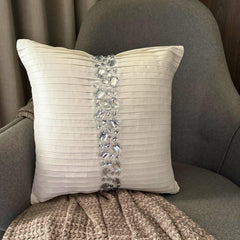 Precious Crystals - White Art Silk Throw Pillow Cover