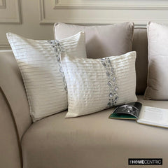 Precious Crystals - White Art Silk Throw Pillow Cover