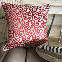 Cayenne Red Scrolls - Cayenne Red Burnout Velvet Throw Pillow Cover