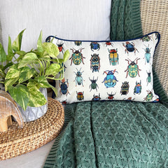Crawling Critters - Blue Linen Decorative Lumbar  Pillow Cover