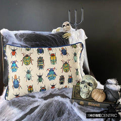 Crawling Critters - Blue Linen Decorative Lumbar  Pillow Cover