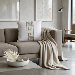 Ivory & Gray Linen Lumbar Pillow Cover - Olympus Circuit
