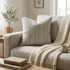 Blue Linen Lumbar Pillow Cover - Blue Haven Stripes