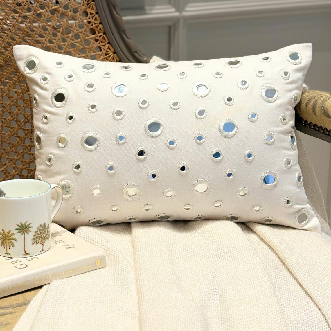 Mirrors - Cotton Canvas White Decorative Lumbar Pillow Cover