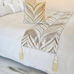 Clarissa Serene - Jacquard Ivory Decorative Bed Runner and Pillow Cover