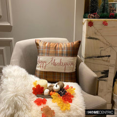 Thankful Harvest - Orange Velvet Happy Thanksgiving Throw Pillow Cover
