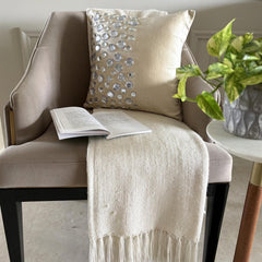 Crystal Moonstone - Ecru Velvet Throw Pillow Cover