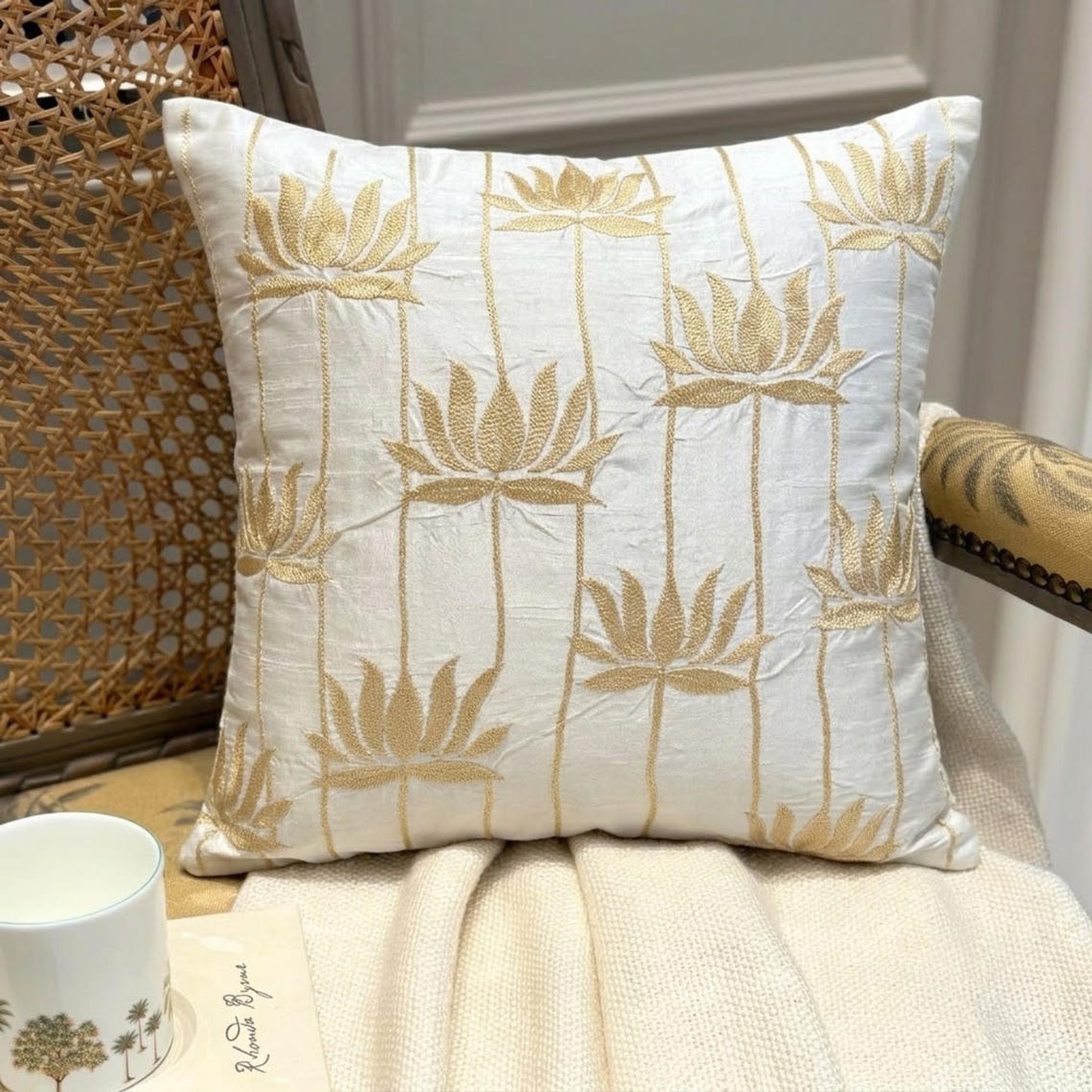 Lotus Serene - Ivory Art Silk Decorative Euro Sham