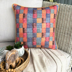 Hue Check Burlap Throw Pillow Cover