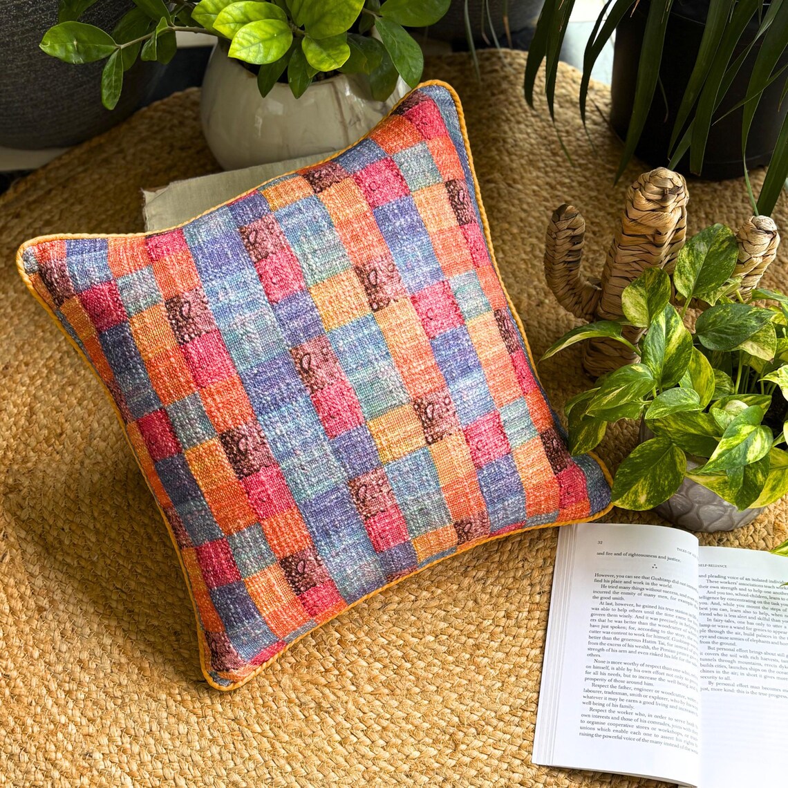 Hue Check Throw Pillow Cover