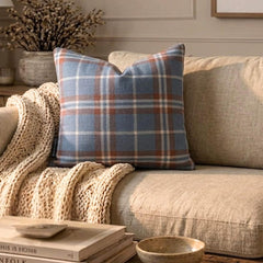 Plaidscape Blue - Blue Velvet Winter Plaid  Throw Pillow Cover