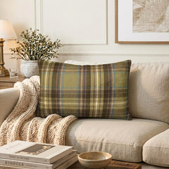 Plaidflow Olive - Green Velvet Winter Plaid Lumbar Pillow Cover