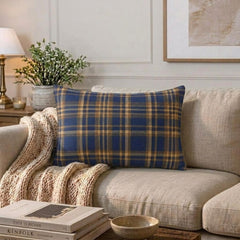 Plaidflow Navy - Blue Velvet Winter Plaid Lumbar Pillow Cover