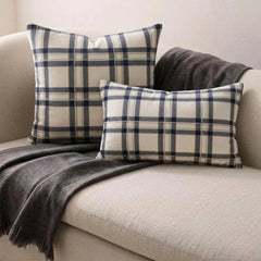 Navy & White Velvet Throw Pillow Cover - Vintage Plaid Navy