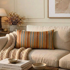 Linear Stripe Orange - Orange Velvet Christmas Striped Lumbar Pillow Cover