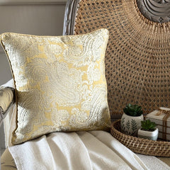 Paisley Yellow Scents - Yellow Jacquard Silk Throw Pillow Cover