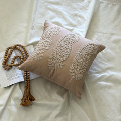 Linen Paisleys - Beige Cotton Linen Throw Pillow Cover