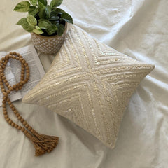 Pearlish - Beige Linen Throw Pillow Cover