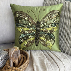 Butterfly Envy - Green Art Silk Decorative Euro Sham