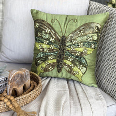 Butterfly Envy - Green Art Silk Decorative Euro Sham