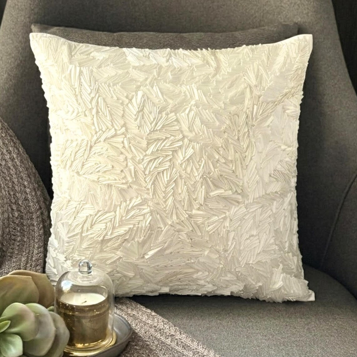 Thats Satin Ribbon - Ivory Art Silk Throw Pillow Cover