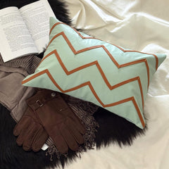 Mint Fresh - Mint Green & Grey Jute & Faux Leather Throw Pillow Cover