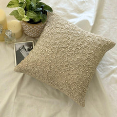 Pearl Haven - Natural Beige Cotton Linen Throw Pillow Cover