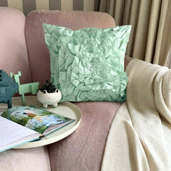 Mint Green Ruffles - Mint Green Satin Throw Pillow Cover
