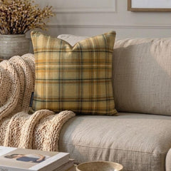 Plaidscape Beige - Beige Velvet Checkered Winter Plaid  Throw Pillow Cover