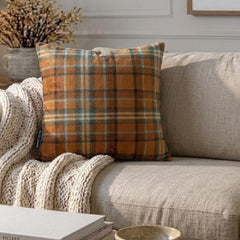 Plaidscape Orange - Orange Velvet Winter Plaid  Throw Pillow Cover