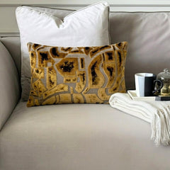 Ochre Velvet Lumbar Pillow Cover - Desert Mosaic Lumbar